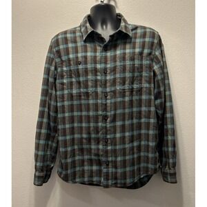 LL Bean Shirt Mens Med Signature Flannel Button Up‎ Light Black,Gray,Blue Plaid